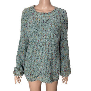 #177 Leo & Nicole Sweater Womens Med Chenille Popcorn Green Multicolored